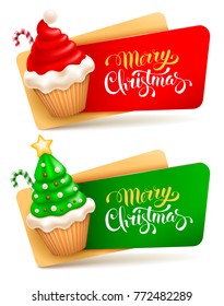 Christmas festive banners set. Vector illustration. Isolated on white background.