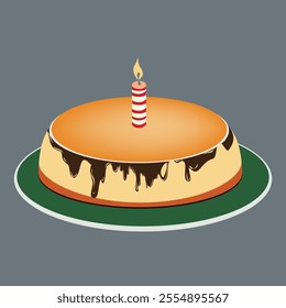 Christmas festive cake with candle. Vector illustration