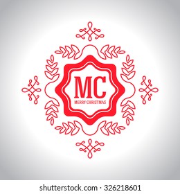 Christmas festive Card, monograms style. Lineart vector holiday poster