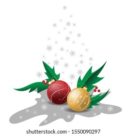 Christmas festive composition with balls and holly for the New Year holidays