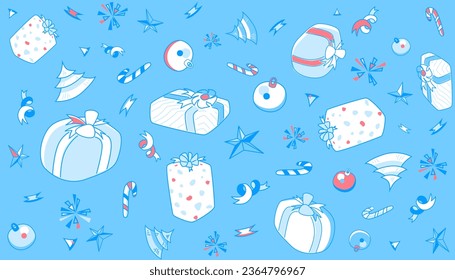Christmas festive composition design objects. Gift boxes, Xmas tree ,ornaments.
Merry Christmas and Happy New Year backgrounds
