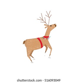 Christmas festive deer isolated on white. Cute and simple cartoon character. Usefull for winter holidays design. Vector