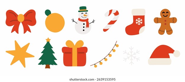 Christmas Festive Elements Vector Icons and Graphics for Holiday Designs.