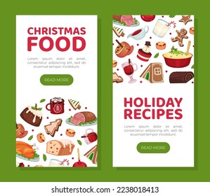 Christmas Festive Food Design with Dishes for Winter Holiday Meal Vector Template