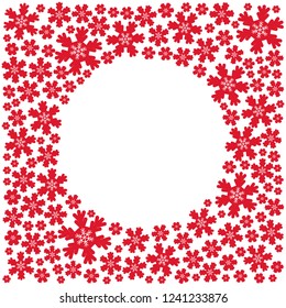 Christmas festive frame with red and white snowflakes. Vector illustration