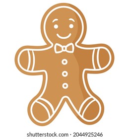 Christmas festive gingerbread Man cookie covered by white icing. Merry christmas and happy new year concept.