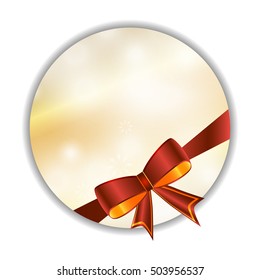 Christmas festive golden background with bow. Isolated on white background. Vector illustration.