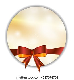 Christmas festive golden background with bow. Isolated on white background. Vector illustration.