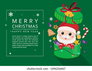 Christmas festive greeting card. Merry christmas and Happy new year template. Santa claus and christmas ornament design for poster.