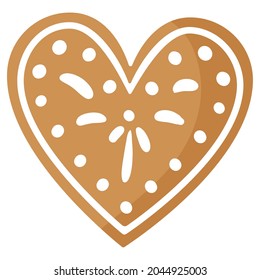 Christmas festive heart gingerbread cookie covered by white icing. Merry christmas and happy new year concept.