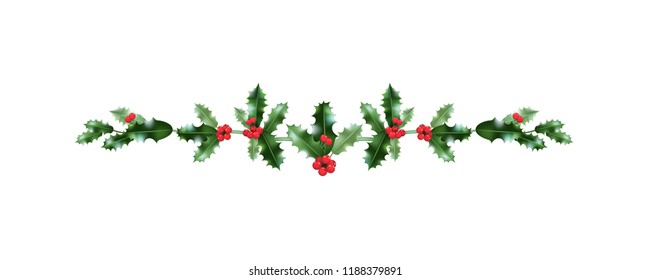 Christmas festive holly decoration. Holiday nature design element for design banner, ticket, poster, invitation or card, leaflet and so on.