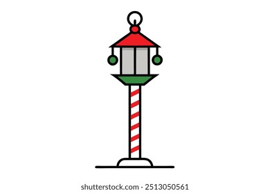 Christmas festive lantern post vector line art, clipart illustration with isolated on white background