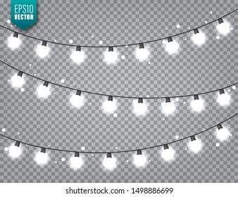 Christmas Festive Lights. Decorative Glowing Garland Isolated on Transparent Background. Shiny Colorful Decoration for New Year Holidays.