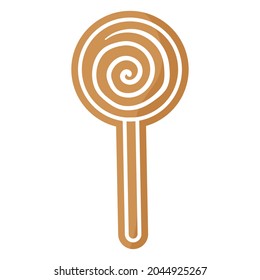 Christmas festive lollipop gingerbread cookie covered by white icing. Merry christmas and happy new year concept.
