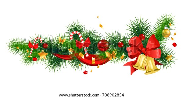 Christmas festive ornament for design banner,
ticket, invitation or card, leaflet and so on. Holiday decorations
with spruce tree