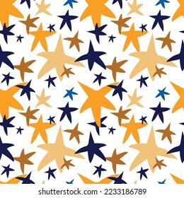 Christmas festive pattern with golden and blue stars.