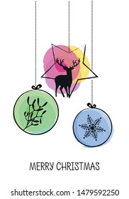 Christmas festive pattern and greeting card with xmas baubles