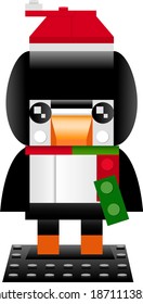 Weihnachtsfest-Pinguinkonstruktor aus farbigen Würfeln auf weißem Hintergrund.