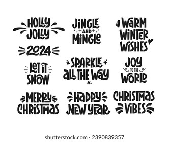 Christmas Festive Phrases. Vector Hand Lettering of Xmas Quotes. Greeting Card with Cute Handwritten Text.