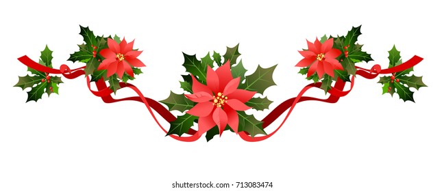 Christmas festive poinsettia frame. Holiday image for design banner, ticket, invitation or card, leaflet and so on.