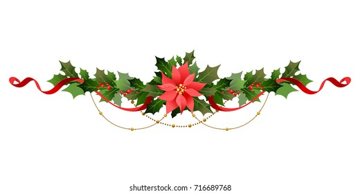 Christmas festive poinsettia frame. Holiday image for design banner, ticket, invitation or card, leaflet and so on.