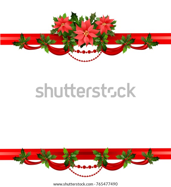 Christmas festive\
poinsettia frame. Holiday image for design banner, ticket,\
invitation or card, leaflet and so\
on.