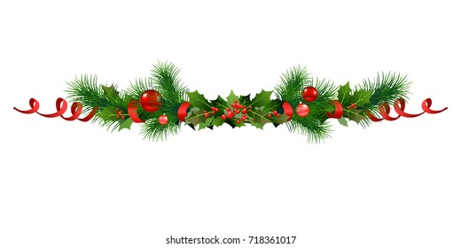 Christmas festive poinsettia and christmas tree decor. Holiday image for design banner, ticket, invitation or card, leaflet and so on.