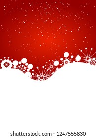 Christmas Festive Red And White Portrait Background With Snowflakes And Snow