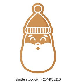 Christmas festive Santa Claus gingerbread cookie covered by white icing. Merry christmas and happy new year concept.