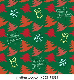 christmas festive seamless background with trees and snowflakes