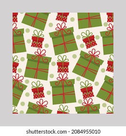 Christmas  festive seamless pattern. Gift boxses on a white background. Endless texture for wallpaper, web page background, wrapping paper. Vector