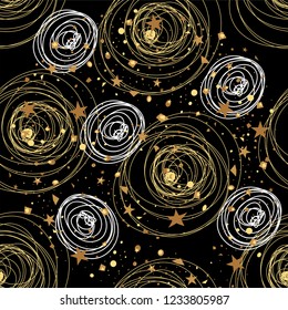 Christmas festive seamless pattern on black night background. Winter. Snowstorm. Vector image.
