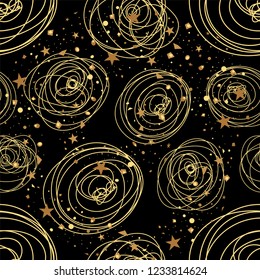 Christmas festive seamless pattern on black night background. Abstraction. Winter. Snowstorm. Vector image.