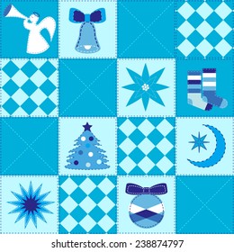 Christmas festive seamless quilt pattern in blue