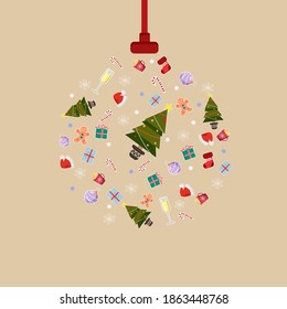 Christmas festive set of elements for graphic and web design. Vector illustration