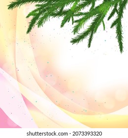 Christmas festive square background for greeting supplies on social networks, internet, website. Abstract New Year background with Christmas tree branches. Stock vector illustration.