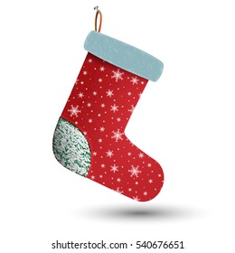 Christmas festive stocking. With a gradient of red color and texture of snowflakes.