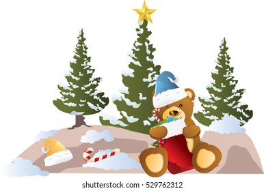 Christmas festive vector background with teddy bear
