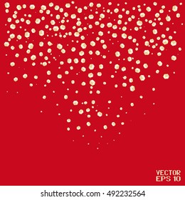 Christmas Festive Winter Background. Snowfall of Abstract Cubic Golden Snowflakes. Poster of Merry Christmas! Vector Illustration