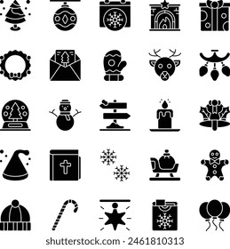 Conjunto de iconos de relleno de Navidades Ilustración vectorial stock