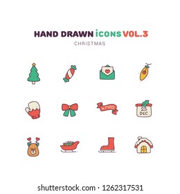 Christmas filled color hand drawn icons 