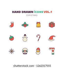 Christmas filled color hand drawn icons 
