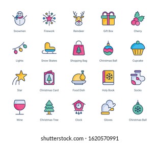 Christmas filled line icons - Stroke - Vector