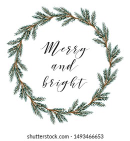 Christmas fir branch wreath. Winter greeting illustration.