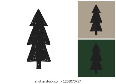 Christmas fir. Hand drawn retro flat art. Design kit with 3 pair color combinations for Christmas and Happy New Year celebration. Clip-art icon for Xmas branding, t-shirt print, promo ads