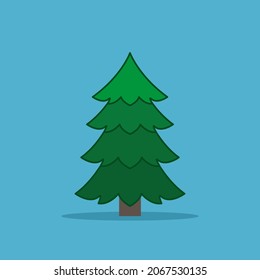 Christmas fir or pine tree empty on blue background. Forest, nature, New Year, winter and celebration concept. Flat design. Vector illustration. EPS 8, no gradients, no transparency