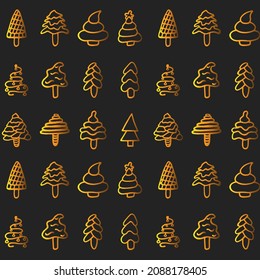 Christmas fir pine tree gold texture icon set seamless luxury pattern vector drawing background gift package paper design print template
