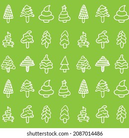 Christmas fir pine tree icon set seamless doodle pattern vector drawing background outline simple shape sketch celebration decoration gift package paper template