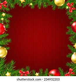 Christmas Fir Tree Border Card With Gradient Mesh, Vector Illustration