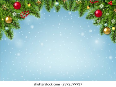 Christmas Fir Tree And Christmas Border With Gradient Mesh, Vector Illustration